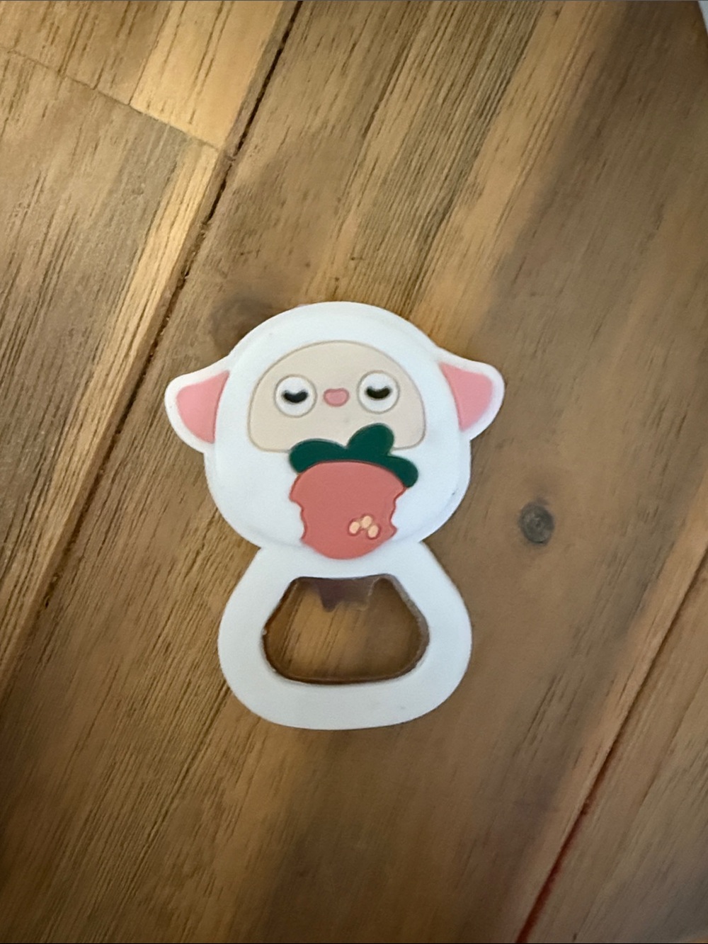 White Lamb-Shaped Bottle Opener with Pink Peach Accent